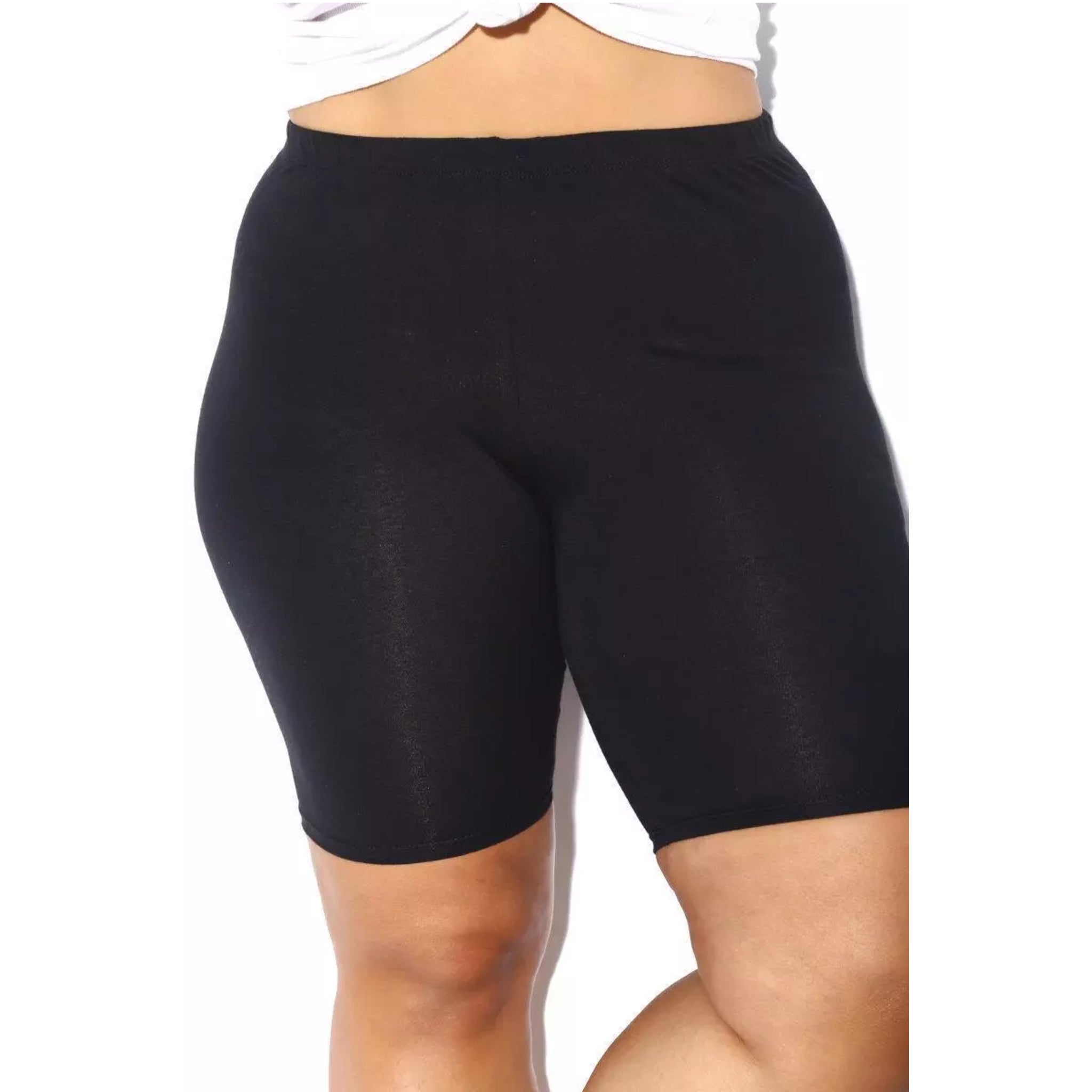 Ladies plus size black stretch cycle shorts knee length comfortable activewear summer gym casual wear